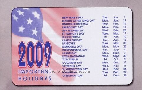 Laminated Petite Wallet Card (Important Holidays Chart/ Horizontal Year)