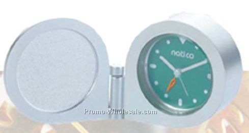 Matte Nickel Travel Alarm Clock With Tin Box