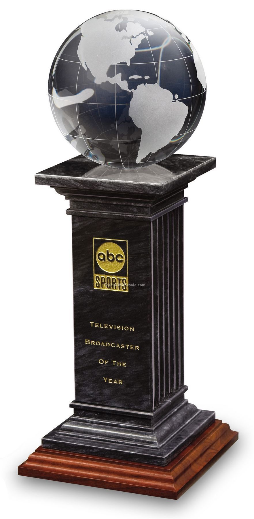 Medium Black Marble Renaissance Pillar W/ Crystal Globe Award
