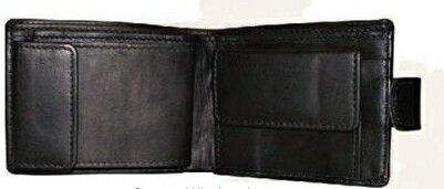 Men's Cowhide Wallet & Pass Case W/Change Purse (Black & Croco Trim)