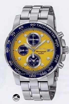 Men's Seiko Alarm Chronograph Watch (Silver W/ Gold Face)