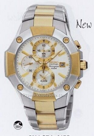 Men's Seiko Coutura Alarm Chronograph Watch/Silver/Gold Trim