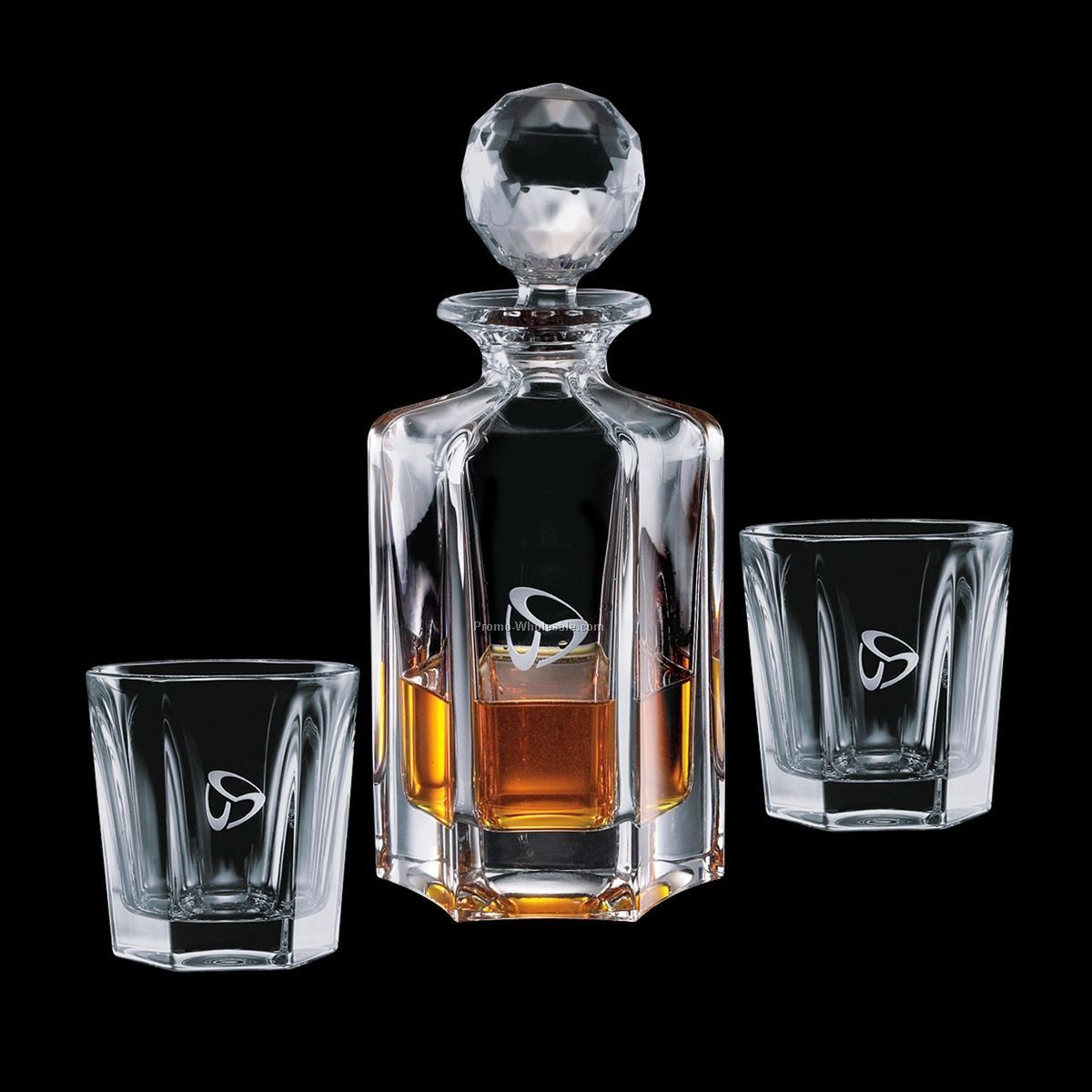 Mercer Crystal Decanter & 2 Otr Glasses