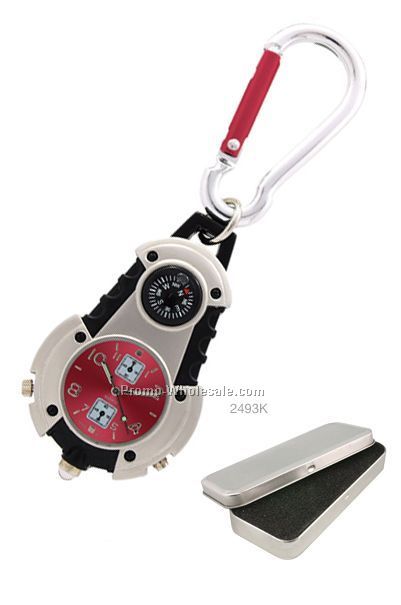 Metal Clip-watch With Flashlight & Compass