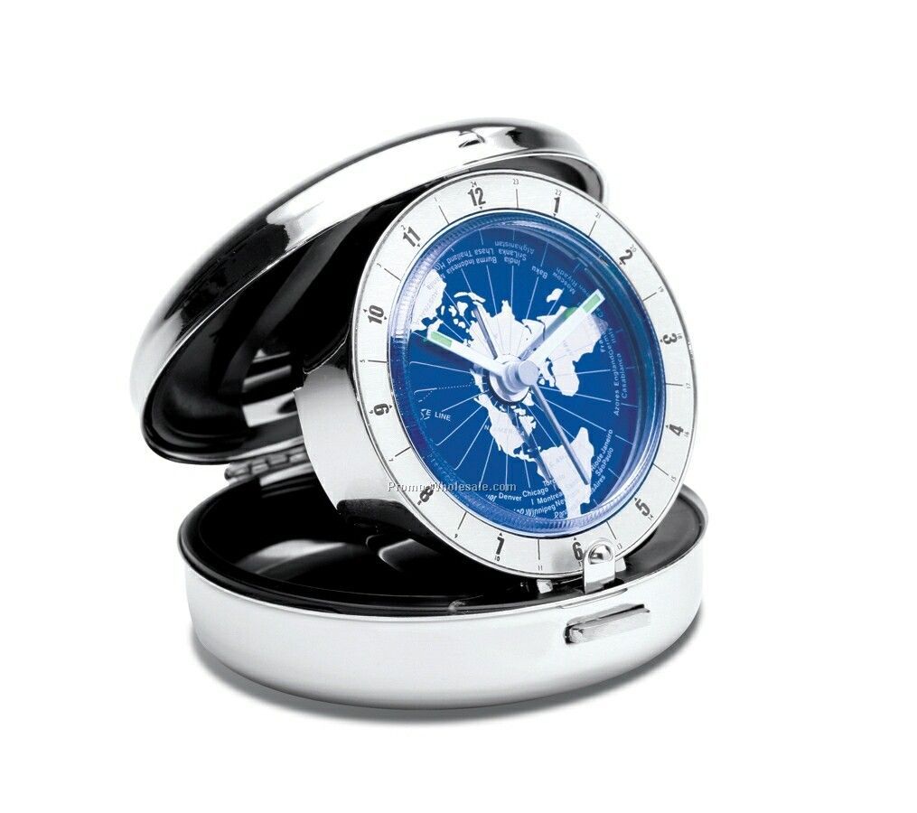 Pacifica Blue Dial World Time Travel Clock In Pop Open Case