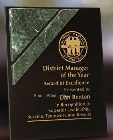 Plexiglass Award Plaque W/ Green Marble Accent - 8"x10"