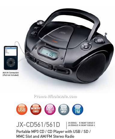 Portable Mp3/CD/CD Player With USB/Sd/Mmc Slot And AM/FM Stereo Radio