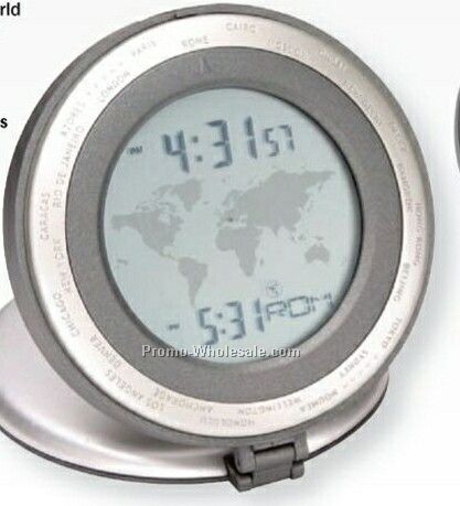 Round Executive World Time Alarm Clock W/Dual Time Display