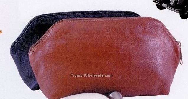 Soft Leather Zippered Pouch W/ Unlined Natural Suede Interior (Full Grain)