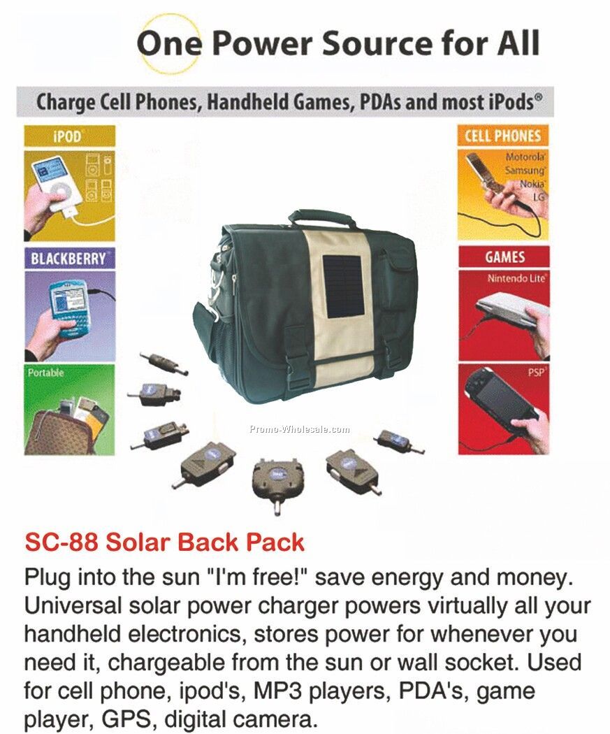 Solar Backpack, Powers Cell Phones, Mp3 Players