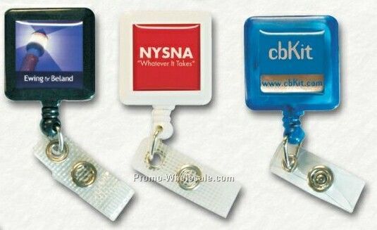 Square Badge Holder With Slide Belt Clip & Label With Poly Dome (8 Day)