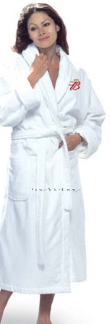 Terry Velour Shawl Collar Robe - 1 Size (Embroidered) White