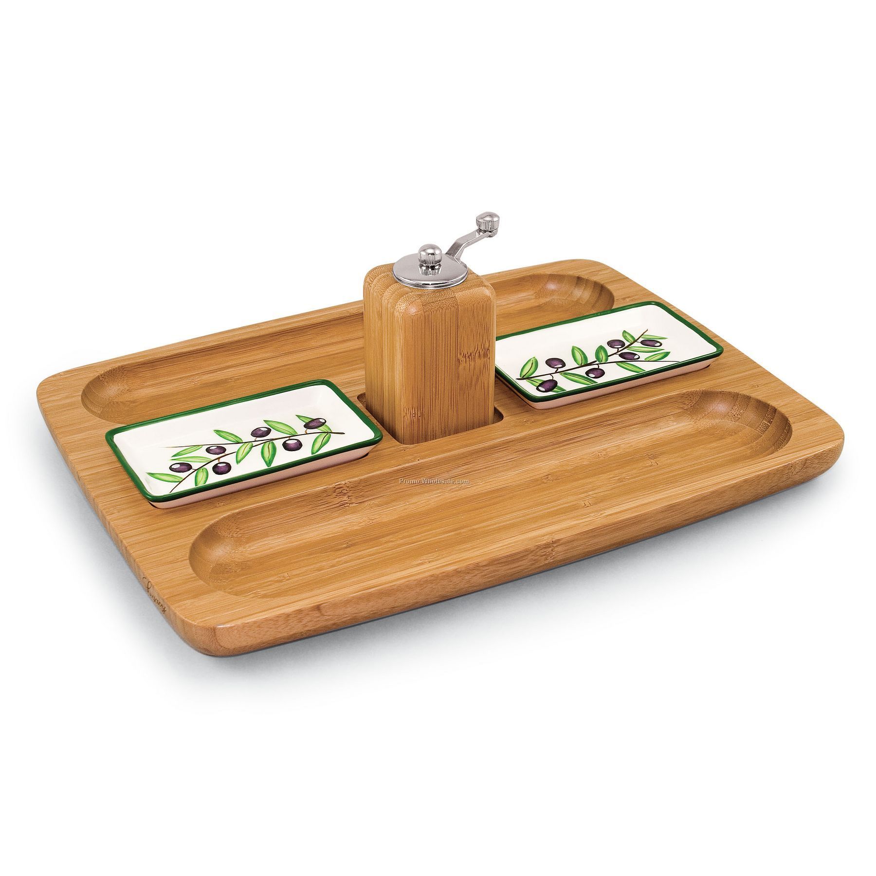 Tuscano Serving Tray With 2 Carved Moats & Pepper Mill