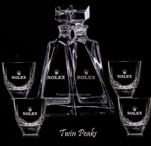 Twin Peaks Decanter & 4 Old Fashioned Glasses