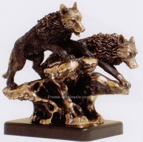 Two Running Wolves Figurine-copper Finish