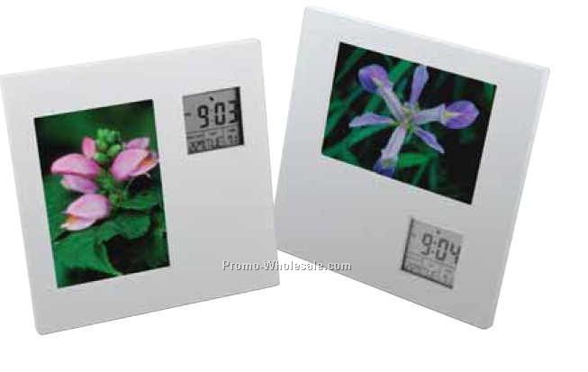 Two Way Picture Frame W/ Alarm Clock & Thermometer