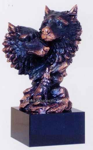 Two Wolf Bust Figurine-dark Copper Finish