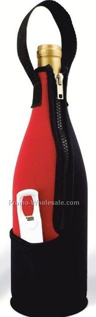 Zip-n-go Red & Black Neoprene Wine Bag With Plastic Traveler's Corkscrew