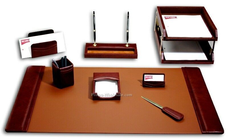 10-piece Classic Leather Desk Set - Mocha Brown
