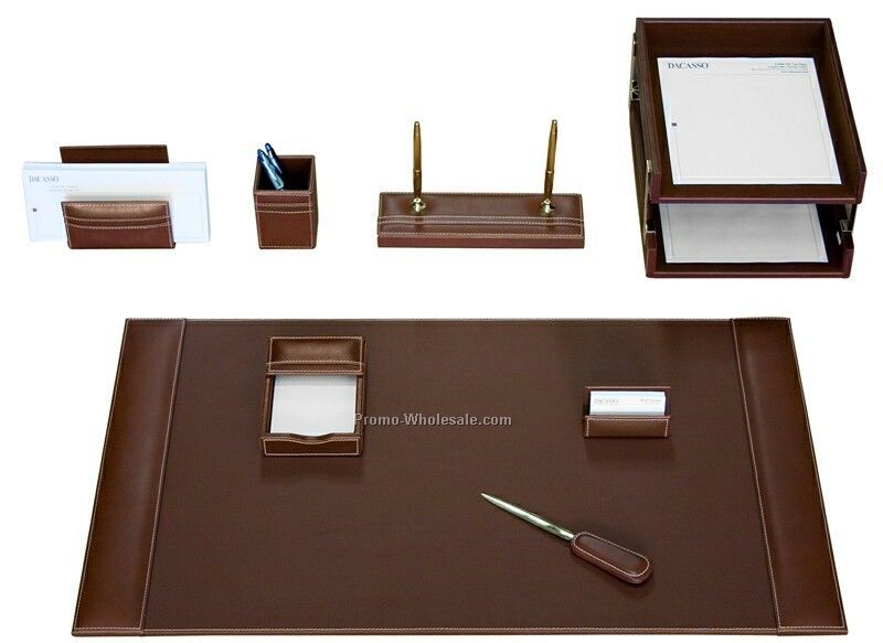 10-piece Rustic Leather Desk Set - Brown