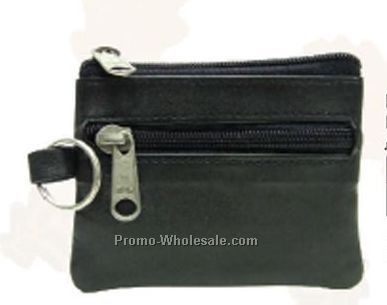 10cmx8cmx1/2cm Black Napa 2 Zipper Change Purse W/Key Ring