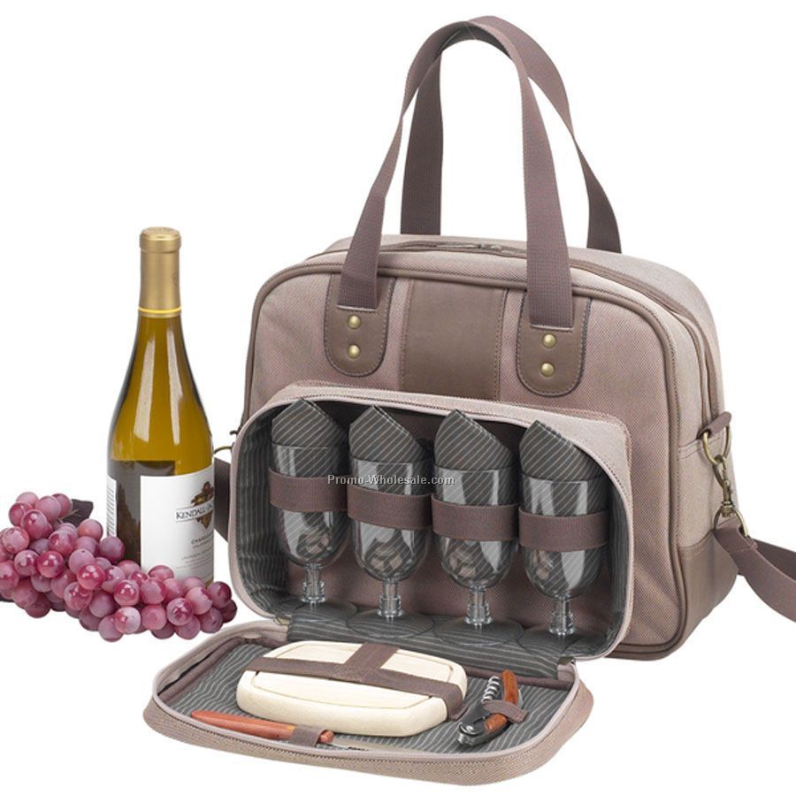 11"x14-1/2"x8-1/2" New Hudson Wine & Cheese Cooler Tote For Four