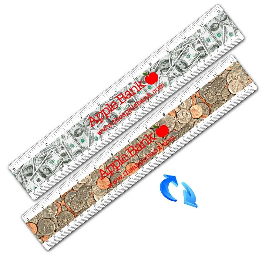 12" Ruler; 3d Lenticular; Dollars And Cents Image - Stock, Imprinted