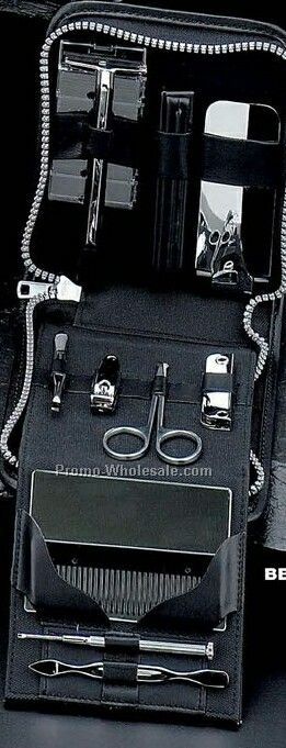12 Piece Manicure & Grooming Set W/Black Leather Case