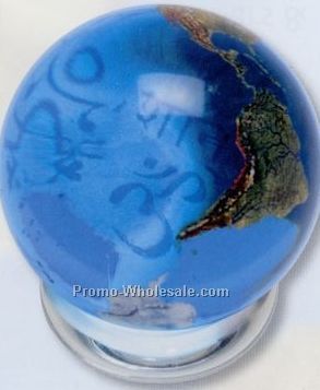2" Crystal Aqua Blue Earth Sphere W/ Peace In 37 Languages