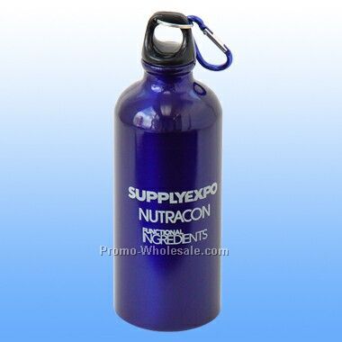 22 Oz Blue Aluminum Sports Bottle W/ Carabiner Clip (Screened)