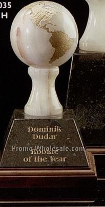 3" White/ Green Marble Grand World Globe Award On Base