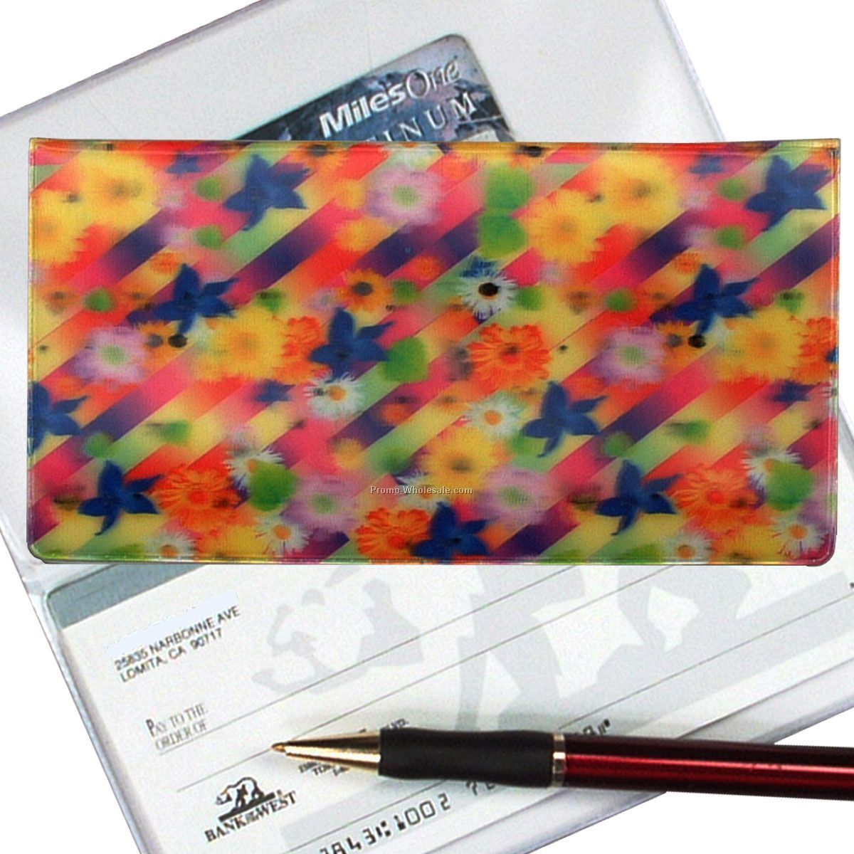 3-3/8"x6-3/8" 3d Lenticular Checkbook Cover - Stock / Flower Stripes
