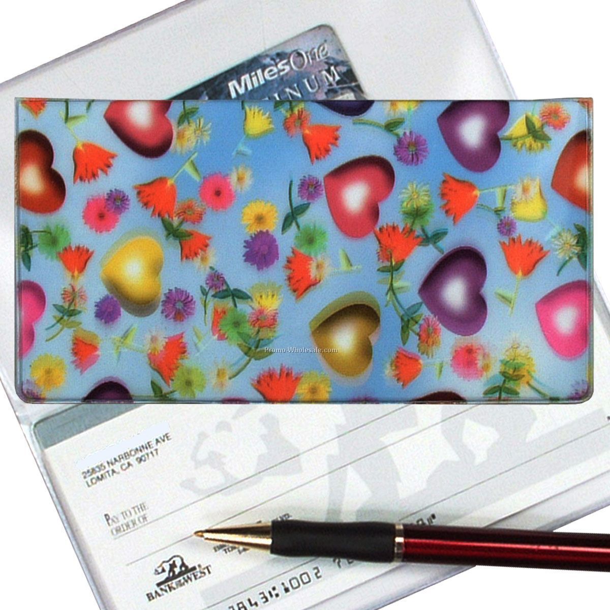 3-3/8"x6-3/8" 3d Lenticular Checkbook Cover - Stock / Hearts & Flowers