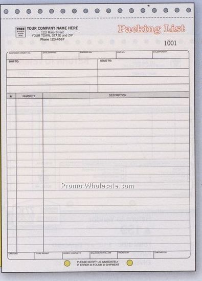 3 Part 8-1/2"x11" Packing List