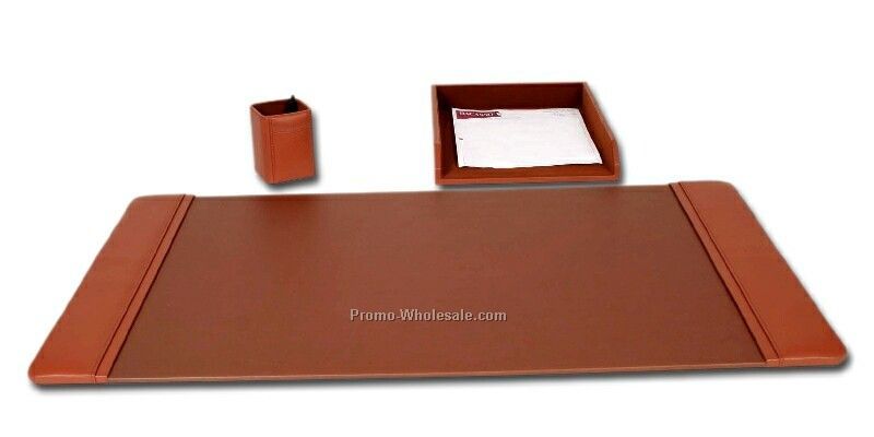 3-piece Classic Leather Desk Set - Chocolate Brown