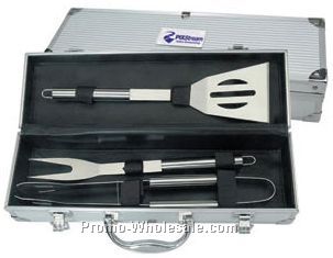 3-piece Stainless Steel Bbq Tool Set In Aluminum Case