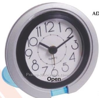 3"x3"x1/2" Flip Open Travel Alarm Clock With Translucent Blue Lid