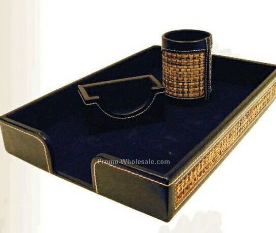 3"x3"x4" Black Square Canister Pen Box W/Crocodile Finish