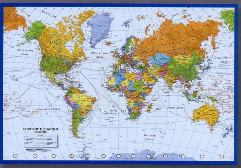 36"x24" World Ports & Shipping Routes Poster With Atlantic Centered