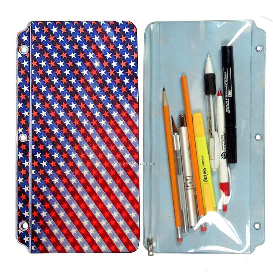 3d Lenticular Pencil Pouch - Stock / Stars & Stripes