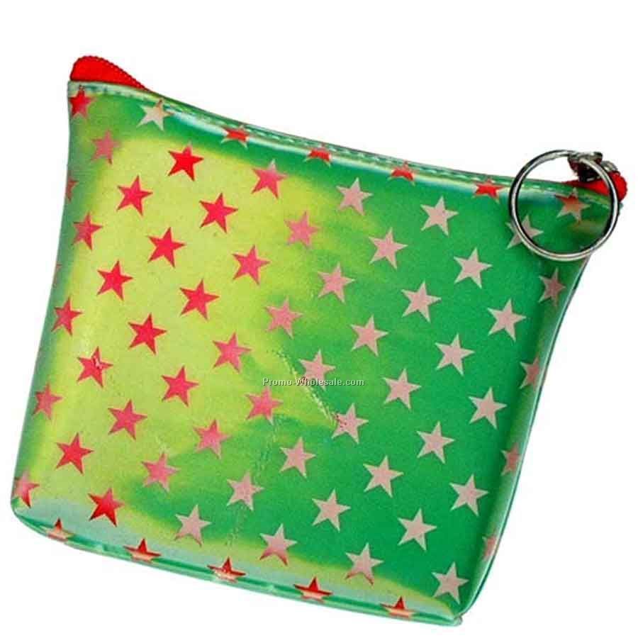 3d Lenticular Purse With Key Ring - Pavia - Stock / Green With Stars