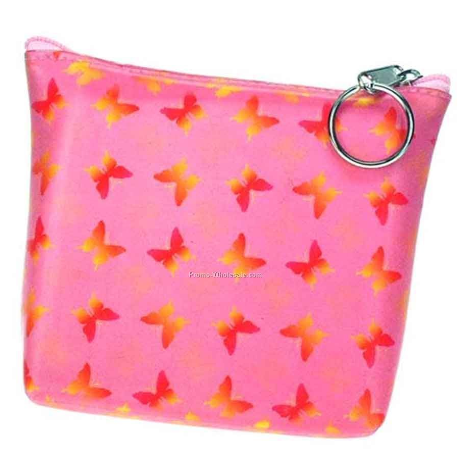 3d Lenticular Purse With Key Ring - Pavia - Stock / Pink With Butterflies