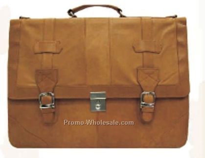 43-1/2cmx32cmx18cm Medium Brown Stone Wash Cowhide Top Flap Portfolio