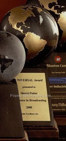 5" Black/ Gold Marble World Globe Award On Base
