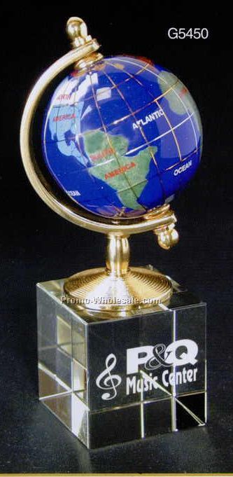 5"x2-1/8" Crystal Gem Globe Award On Crystal Base