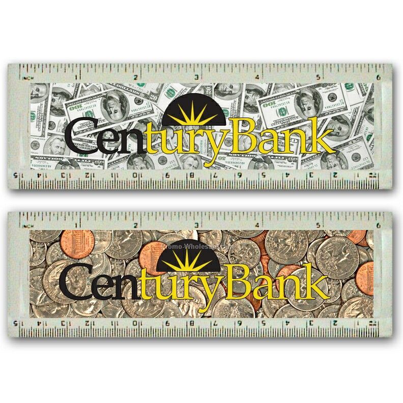 6" Acrylic Ruler; 3d Lenticular; Dollars And Cents Image - Stock, Imprinted