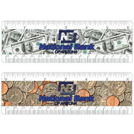 6" Ruler; 3d Lenticular; Dollars And Cents Image - Stock, Custom