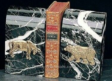 6-1/4" Stock Market Marble Bookends With Curve Top