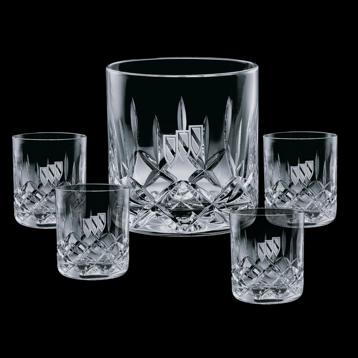 7" Crystal Denby Ice Bucket And 4 On-the-rocks Glasses