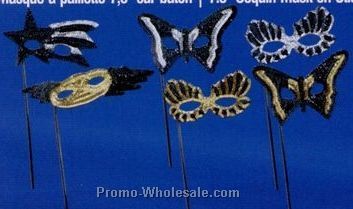 7-1/2" Gold & Black Sequin Mask On Stick (12 Units)